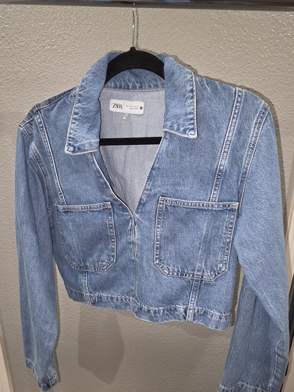 Zara Light Wash Cropped Denim Jacket/Top - Blue